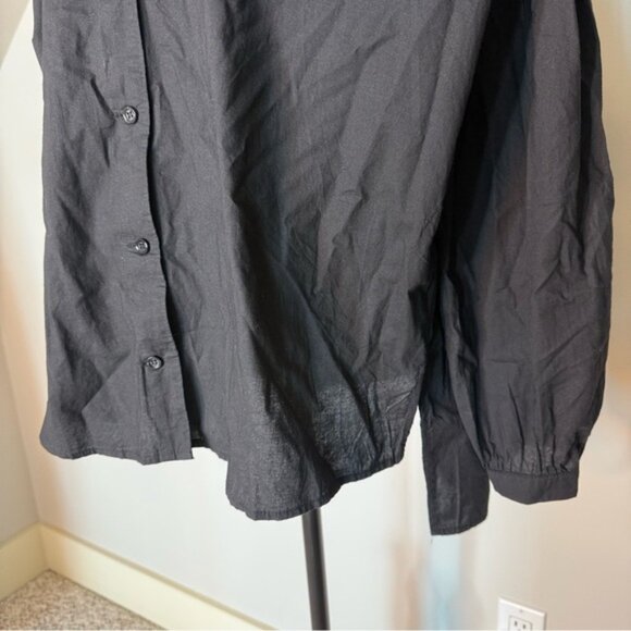 MADISON THE LABEL Black Button Down Blouse Top Long Sleeve Oversized Puffy Baggy - Picture 6 of 13